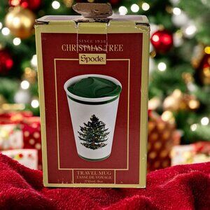 Spode Christmas Tree Travel Mug with Lid - 8 Oz Coffee Mug for Holiday Drinks